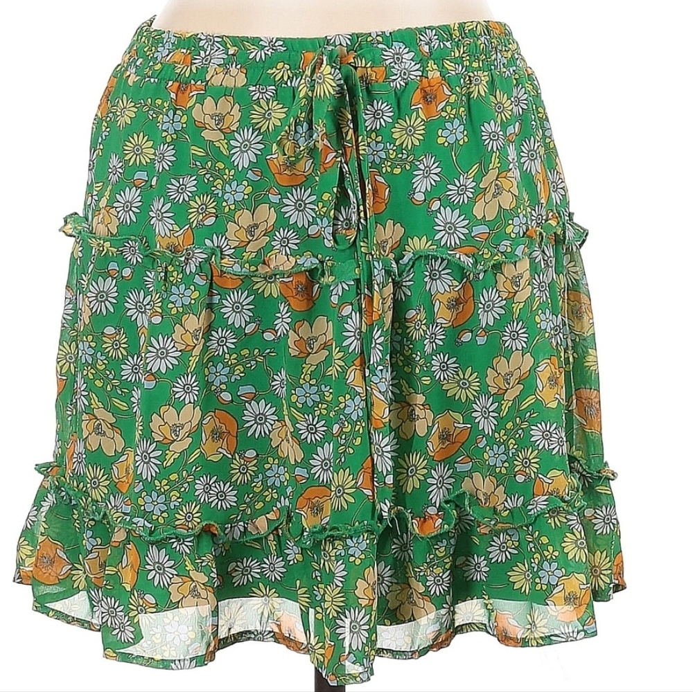 Sienna Sky Floral Flare Skirt Ruffle Lined Green  Large
